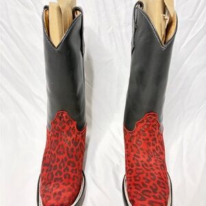 Circle G Black and Red Leopard Heeled Boots